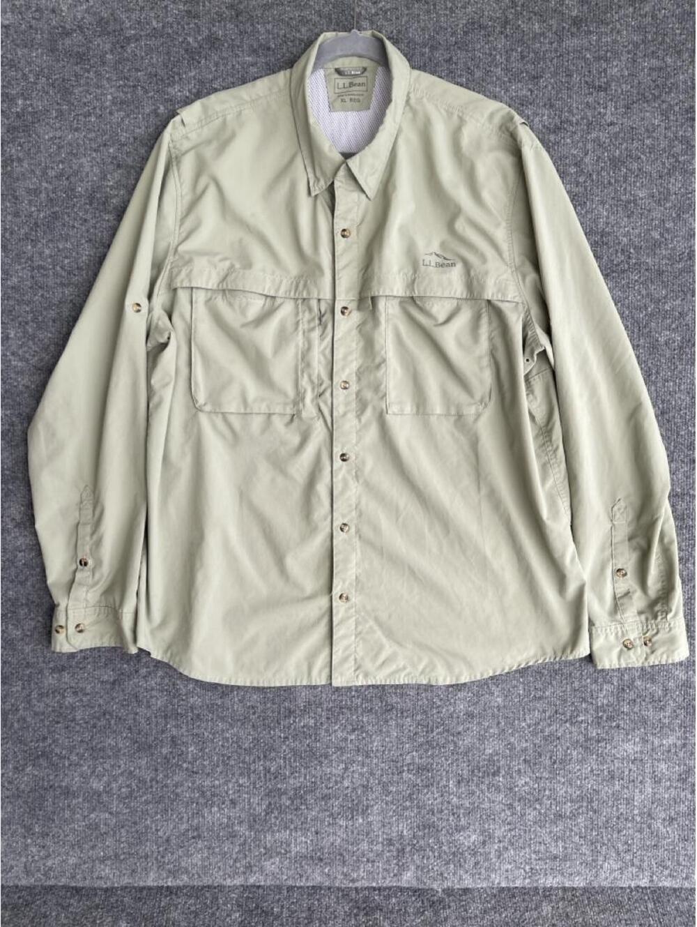 L.L. Bean Insect Shield Shirt Men’s XL Green UPF 50 Roll Tab Fishing Hiking